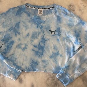PINK Victoria's Secret Light Blue cropped Tie-Dye Sweatshirt size Medium